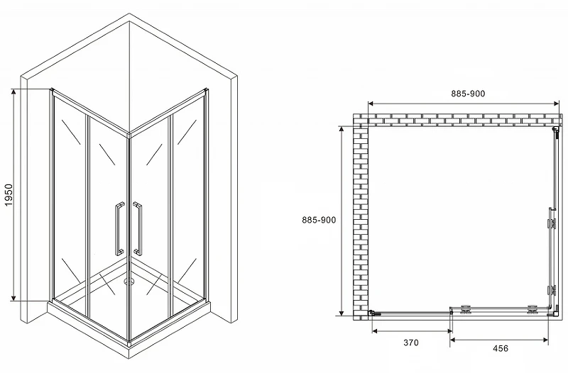 Душевой уголок Abber Schwarzer Diamant 90x90 AG02090H профиль Хром стекло прозрачное