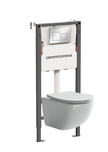 Унитаз с инсталляцией Ceramicanova Форма (Forma) CN3009_121002CH цвет Белый с сиденьем Микролифт и клавишей смыва цвет Хром глянцевый