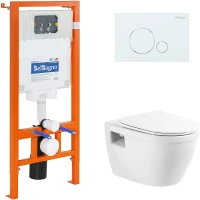 Комплект унитаза с инсталляцией BelBagno Loto BB070CHR/SC/BB002-80/BB014-SR-BIANCO с сиденьем Микролифт и Белой клавишей смыва фаянс подвесной