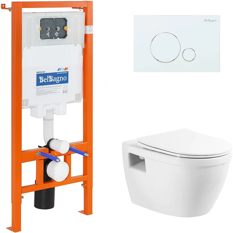 Комплект унитаза с инсталляцией BelBagno Loto BB070CHR/SC/BB002-80/BB014-SR-BIANCO с сиденьем Микролифт и Белой клавишей смыва фаянс подвесной