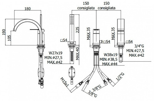 Смеситель на борт ванны Paffoni Ringo RIN040LNO Черный матовый