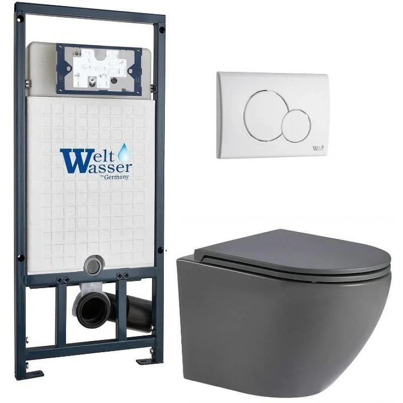 Комплект унитаза с инсталляцией WeltWasser MARBERG 507 + MERZBACH 043 MT-GR + MAR 507 RD GL-WT 10000011398 цвет Белый глянцевый с сиденьем Микролифт и клавишей смыва цвет Белый глянцевый