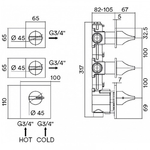 Смеситель для душа Bossini Apice Z035203.073 с термостатом Черный матовый латунь встраиваемый