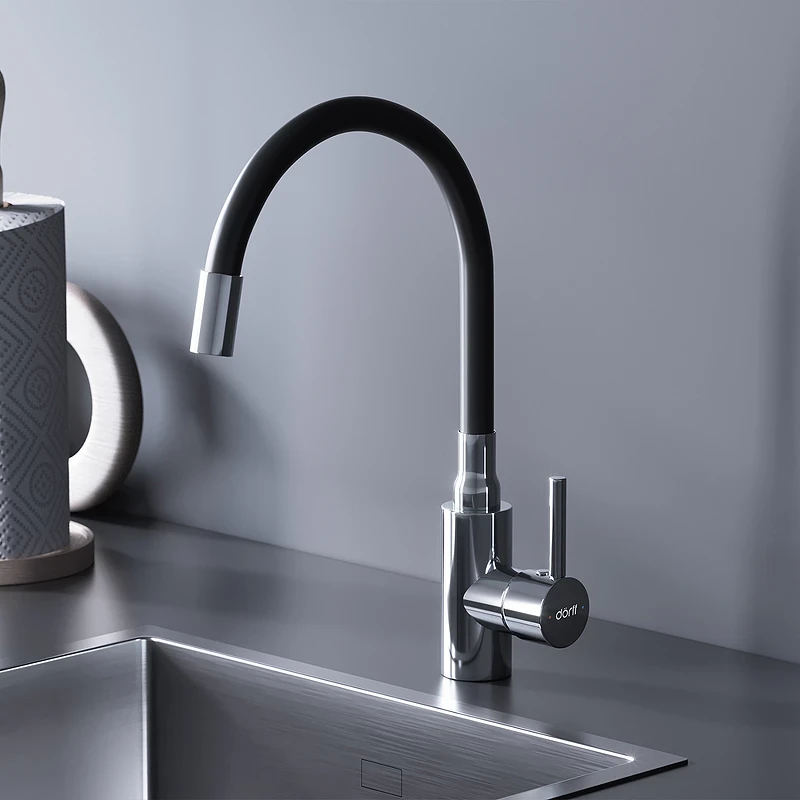 Смеситель для кухни Dorff Logic D3007622 Хром Черный нержавеющая сталь