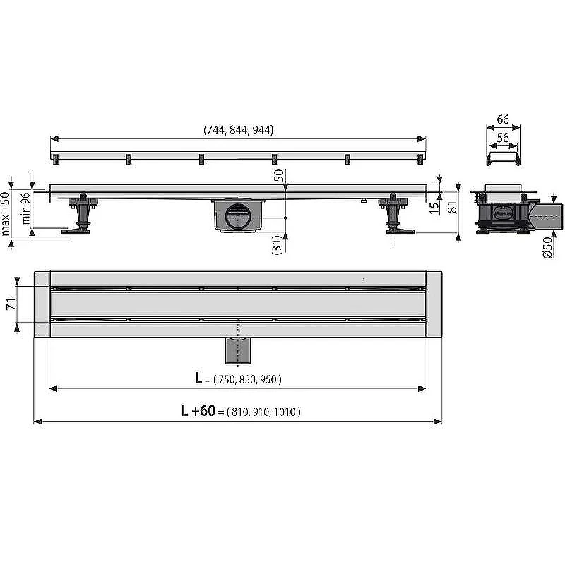 Душевой лоток Alcaplast Fit and Go AG071401750 (APZ13-DOUBLE9-750) с решеткой Хром / полая под плитку