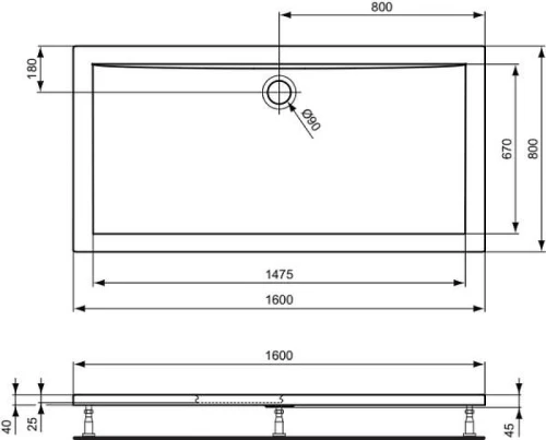 Акриловый поддон для душа Ideal Standard Ultraflat 160X80 K518701 цвет Euro White / Евробелый