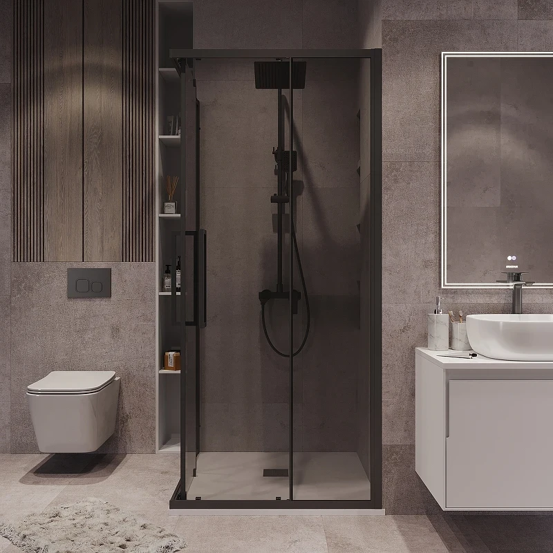 Душевой уголок Grossman Cosmo 100х100 300.K33.02.1010.21.10 профиль Черный матовый стекло тонированное