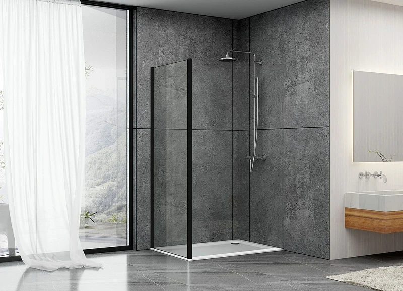 Душевая стенка Abber S90B 90x190 профиль Черный стекло прозрачное