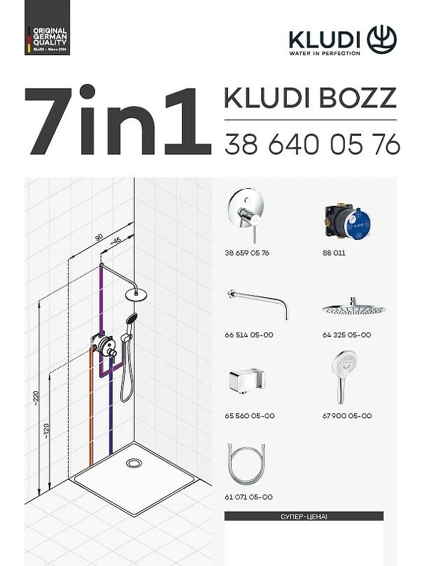 Душевая система Kludi Bozz 386710576 Хром латунь встраиваемый