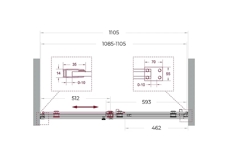 Душевая дверь BelBagno Soft Close-2 110 SOFT_CLOSE-2-BF-1-110-C-GM профиль Оружейная сталь стекло прозрачное