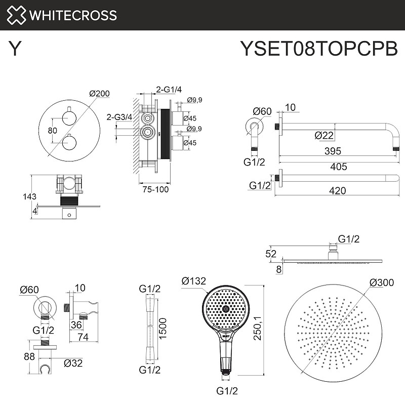 Душевая система Whitecross Y copper brushed YSET08TOPCPB с термостатом цвет Медь брашированная