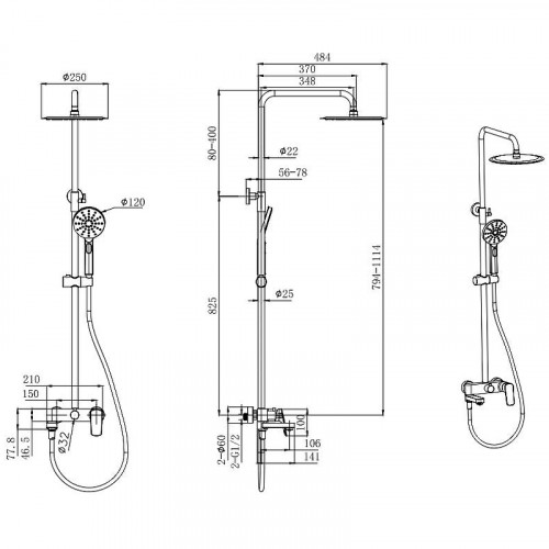 Душевая система Aquatek AQ2040CR Хром латунь на стену