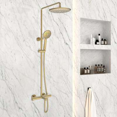 Душевая система Vincea Desire VSFS-1D1TBG с термостатом Брашированное золото латунь на стену