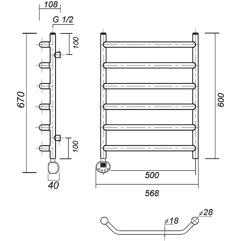 Электрический полотенцесушитель Domoterm Лаура П6 500x600 АБР EL Античная бронза латунь