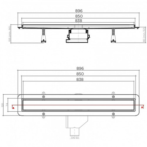 Душевой лоток Bettoserb Net Line 850 13702519 с решеткой Хром матовый с перфорацией / полая под плитку