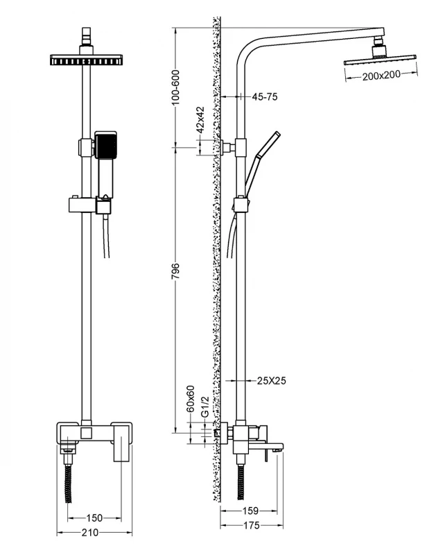 Душевая система Timo Selene SX-1013/03 Черный латунь на стену