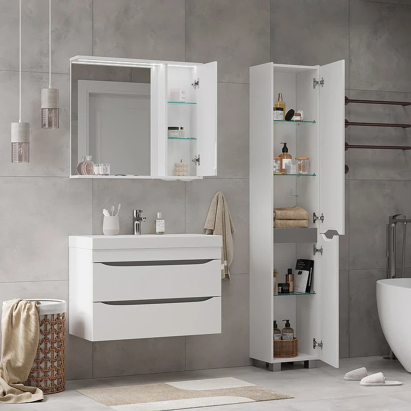Зеркало со шкафом Volna Lake 80 R zsLAKE80.R-01 с подсветкой Белое