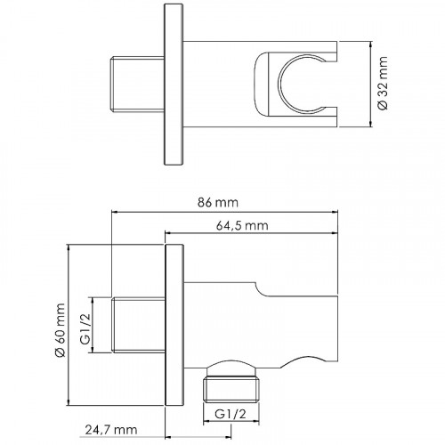 Шланговое подключение WasserKRAFT A099 Хром матовый латунь на стену