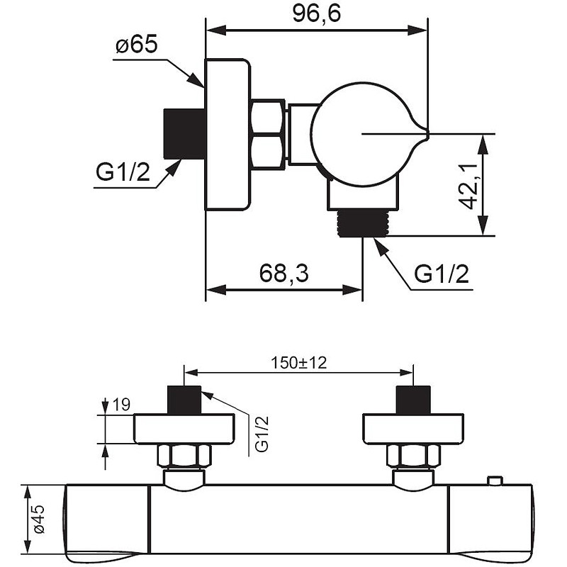 Смеситель для душа Damixa Scandinavian Pure 366000300 с термостатом Черный матовый латунь на стену