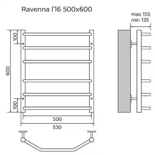 Водяной полотенцесушитель Azario Ravenna 500x600 П6 AZ07156 нижнее/диагональное подключение, G 1/2 Хром