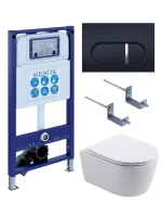 Комплект унитаза с инсталляцией Aquatek Set Aquatek Европа New-045 4в1 цвет Белый с сиденьем Микролифт и клавишей смыва цвет Черный матовый