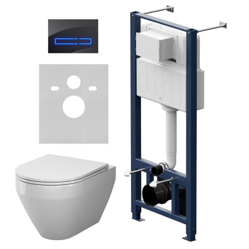 Унитаз с инсталляцией AM.PM Spirit V2.0 Aquaspin IS450A38.701900 цвет Белый с сиденьем Микролифт и клавишей смыва цвет Черный