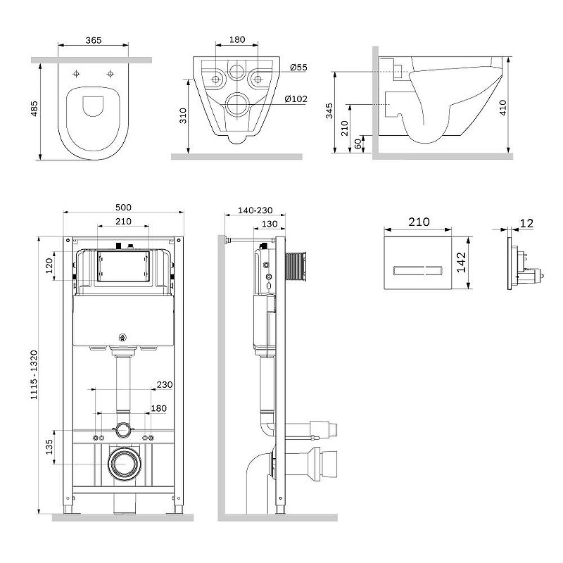 Унитаз с инсталляцией AM.PM Spirit V2.0 Aquaspin IS450A38.701900 цвет Белый с сиденьем Микролифт и клавишей смыва цвет Черный