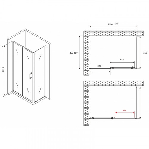 Душевой уголок Abber Schwarzer Diamant 120x50 AG301205-S505 профиль Хром стекло прозрачное