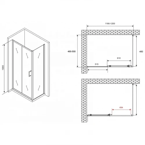 Душевой уголок Abber Schwarzer Diamant 120x50 AG301205-S505 профиль Хром стекло прозрачное