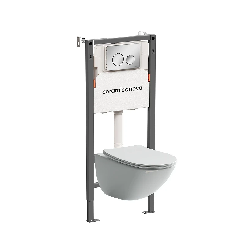 Комплект унитаза с инсталляцией Ceramicanova Mono CN1905_121001CH цвет Белый с сиденьем Микролифт и клавишей смыва цвет Хром глянцевый