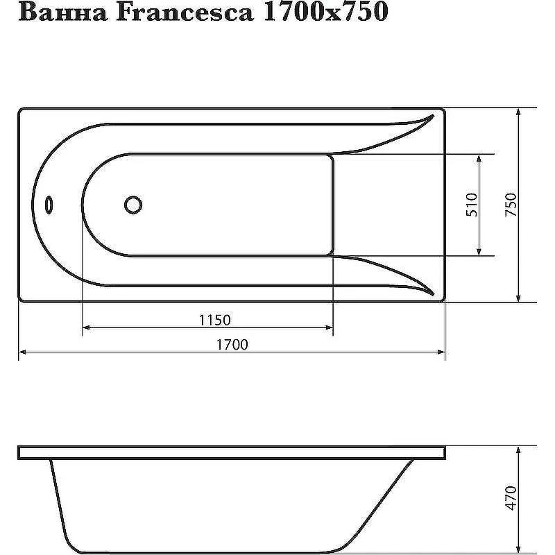 Акриловая ванна Corpa Nera Francesca 170x75 CN05017WH без гидромассажа