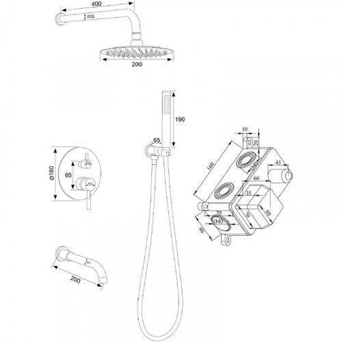 Душевая система Ростовская Мануфактура Сантехники SUS129BL-1S Черная матовая нержавеющая сталь встраиваемый