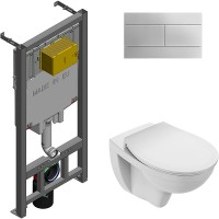 Комплект унитаза с инсталляцией Jacob Delafon Patio E21740RU-00 с сиденьем Микролифт и клавишей смыва Хром фарфор подвесной