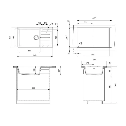 Кухонная мойка Ulgran Quartz Prima 860-10 Песок