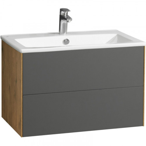 Тумба под раковину Aquaton Сохо 75 1A258101AJA00 подвесная Дуб веллингтон Графит софт МДФ / ЛДСП