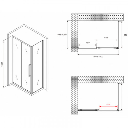 Душевой уголок Abber Schwarzer Diamant 110x100 AG30110BMH-S100BM профиль Черный стекло матовое