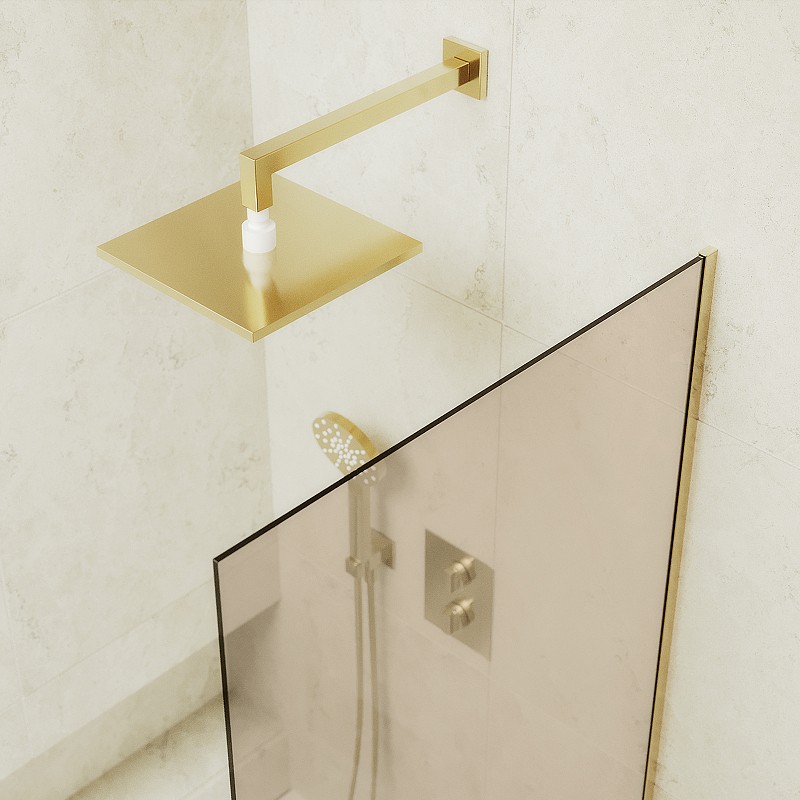 Шторка на ванну Maybah Glass MGV-70-3у 800x1400 в узком профиле Золото стекло бронзовое