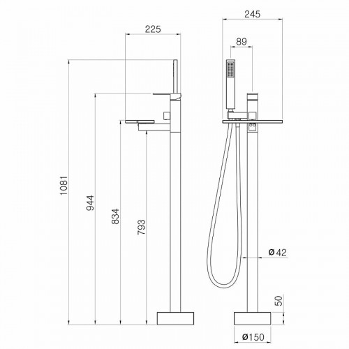 Смеситель для ванны Swedbe Spira 4008 Хром латунь на пол