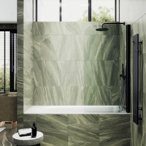 Шторка на ванну Maybah Glass MGV-597-6 500x1400 поворотная на монопетле Черный стекло прозрачное