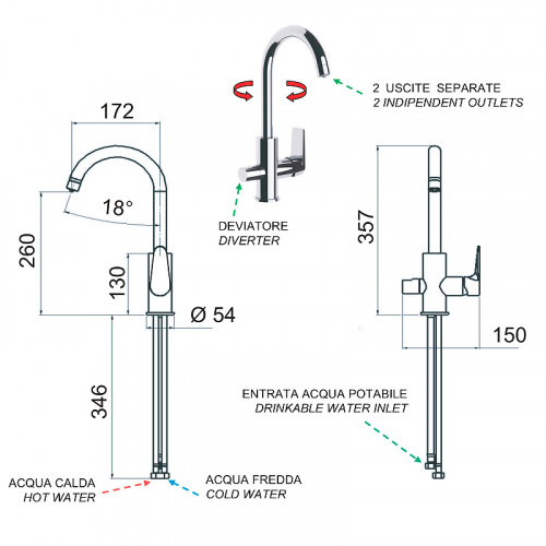 Смеситель для кухни Remer Infinity I79DW Хром латунь