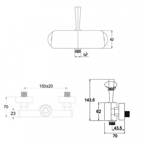 Смеситель для душа Kaiser Vista 65077 Хром латунь на стену