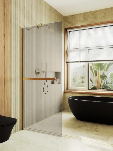 Душевая перегородка Maybah Glass MGD-721-3ш 690x1950 в широком профиле Золото стекло бронзовое