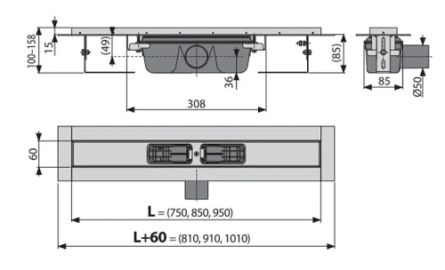 Душевой лоток Alcaplast APZ1S-850 (APZ1-850) без решетки