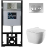 Комплект унитаза с инсталляцией Azario Geno AZ-8010-1000+AZ-8200-0011+AZ-2196D с сиденьем Микролифт и клавишей смыва Хром глянцевый