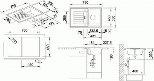 Кухонная мойка Blanco Zia 45S 514726 Белая искусственный камень (литьевой мрамор) встраиваемый