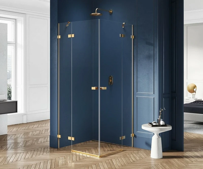 Душевой уголок New Trendy Avexa Gold 80х100 EXK-1778 профиль Брашированное золото стекло прозрачное