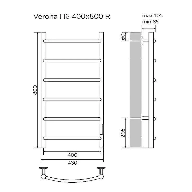 Электрический полотенцесушитель Azario Verona 400x800 П6 AZ04848 диммер справа Хром