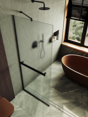 Душевая перегородка Maybah Glass MGD-731-6у 790x1950 в узком профиле Черный стекло сатиновое