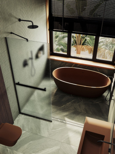 Душевая перегородка Maybah Glass MGD-731-6у 790x1950 в узком профиле Черный стекло сатиновое