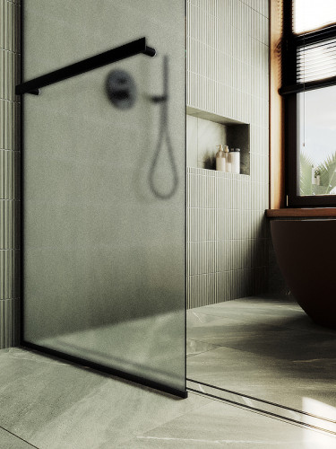 Душевая перегородка Maybah Glass MGD-731-6у 790x1950 в узком профиле Черный стекло сатиновое